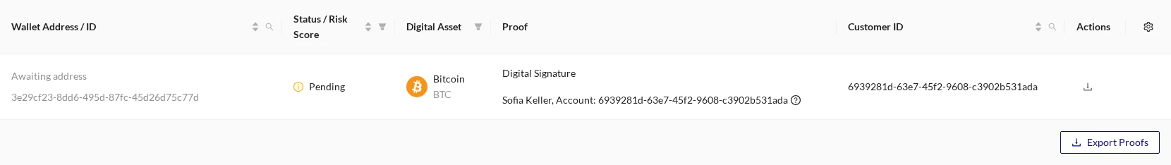 Pending Signature Proof Awaiting an Address