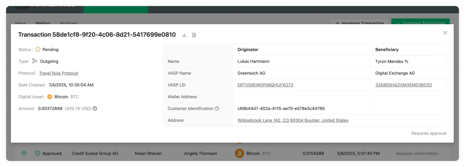 Transactions Inbox Details